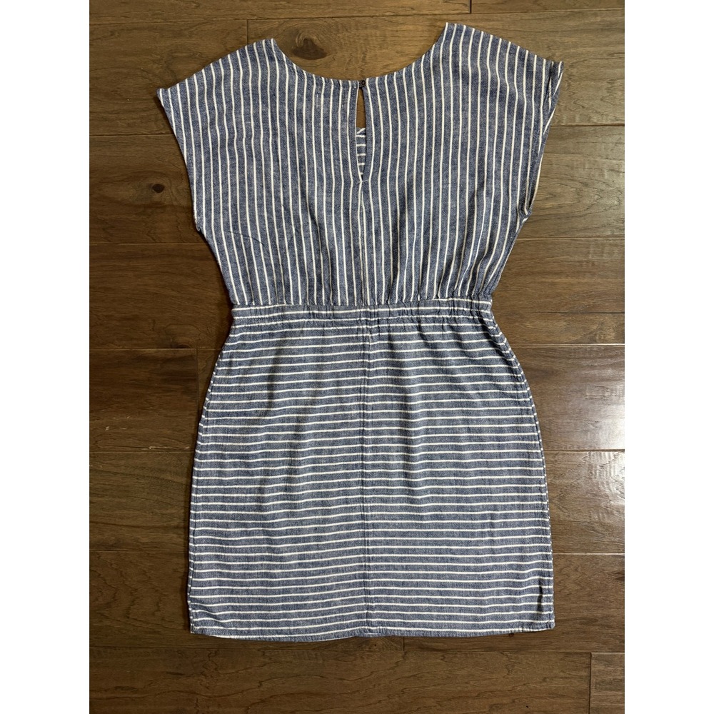 Old Navy Blue White Striped Linen Blend Drawstring Waist Dress Medium - Picture 3 of 5
